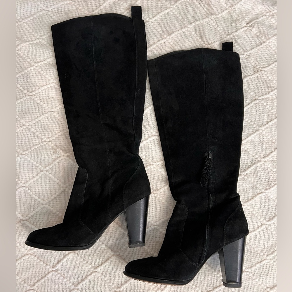 Joie Black Knee High Boots Suede Heel Slouch Boots